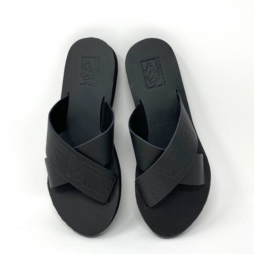 VANS Cross Strap Black Leather Women’s Sandals Size 5 VN0A4U1ZXX8 - Picture 5 of 7